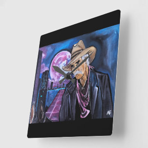Neon Moon Painting by Alfred Fox Square Wall Clock