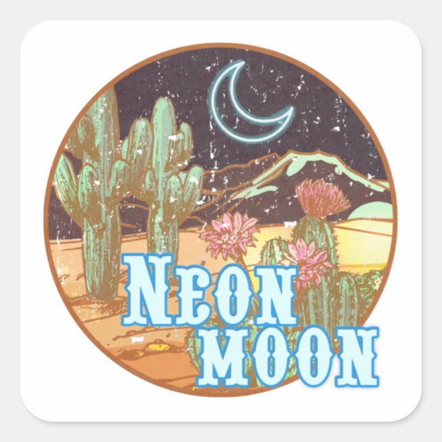 Neon Moon Retro Western Square Sticker (Front)