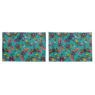 Neon Moth Pattern Pillowcase