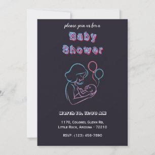 Neon Mother and Baby with Balloons - Baby Shower Invitation