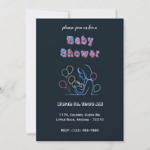 Neon Mother and Baby with Balloons - Baby Shower Invitation