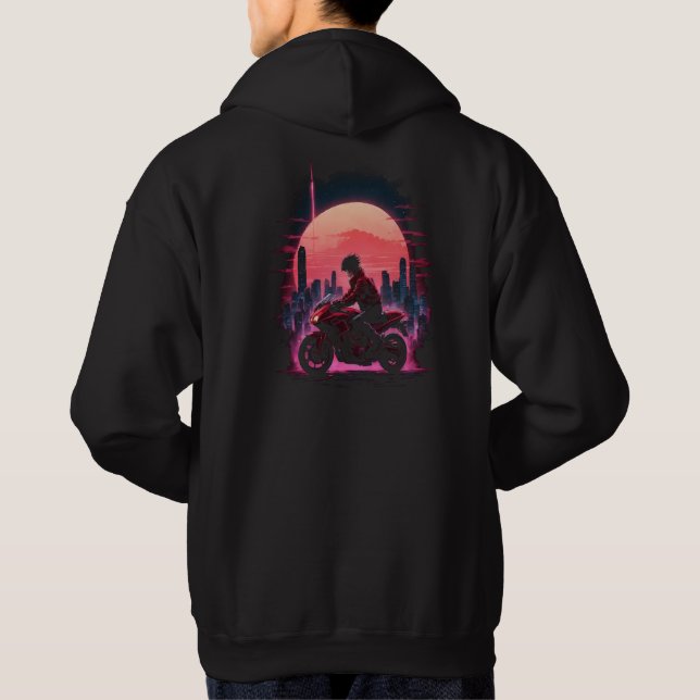 Neon Motor Biker Anime Lover Hoodie (Back)