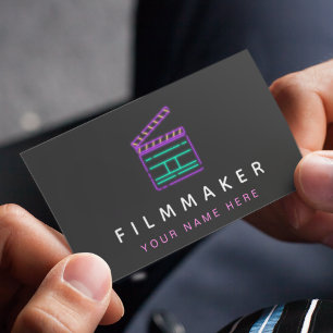 Neon Movie Slate Filmmaker Editor Social Media Business Card