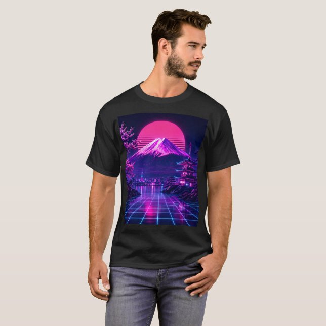 Neon Mt. Fuji Design T-Shirt (Front Full)