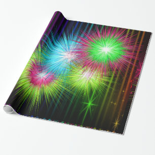 Neon Multi Colour Starburst Paint Splatters Large Wrapping Paper