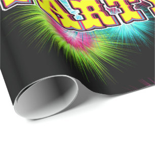 Neon Multi Colour Starburst Paint Splatters Party Wrapping Paper