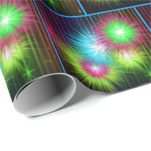 Neon Multi Colour Starburst Paint Splatters Wrapping Paper