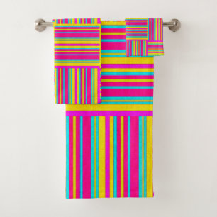 Neon Multi Coloured Weaved Squares Bath Towel Set