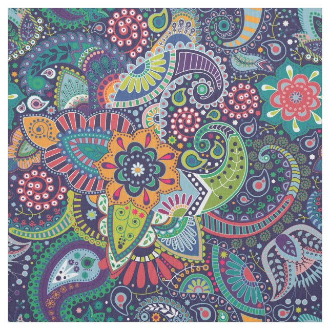 Neon Multicolor floral Paisley pattern Fabric (Swatch)