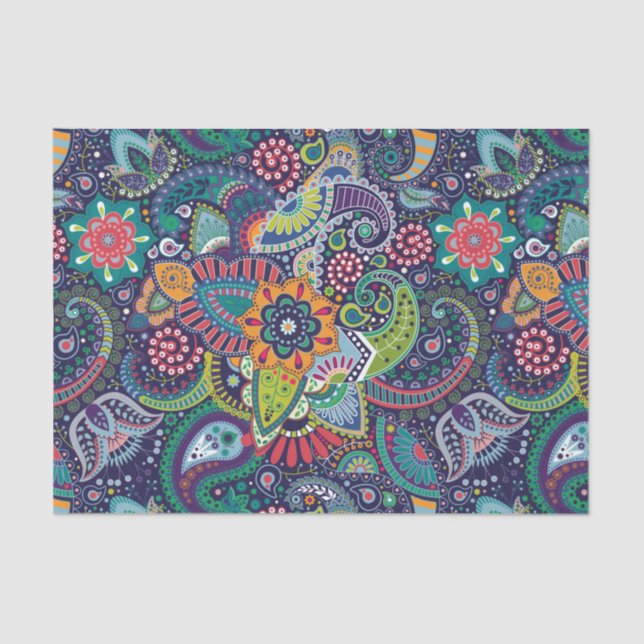 Neon Multicolor floral Paisley pattern Tissue Paper (Front)