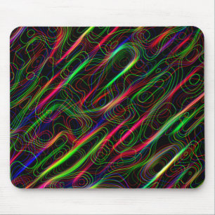 Neon Multicolored Curved Lines Mouse Pad