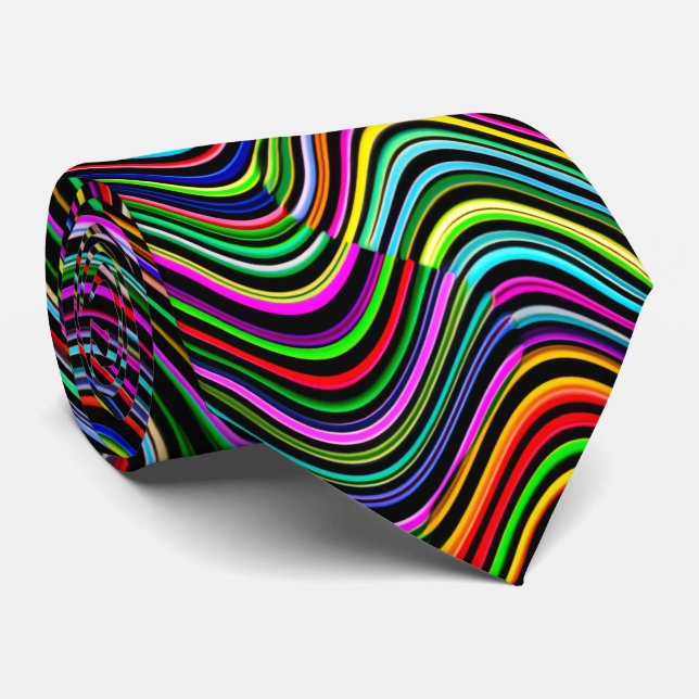 Neon Multicolored Curvy Line Pattern -COOL Tie (Rolled)