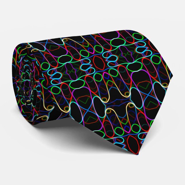 Neon Multicolored Curvy Line Pattern -COOL Tie (Rolled)