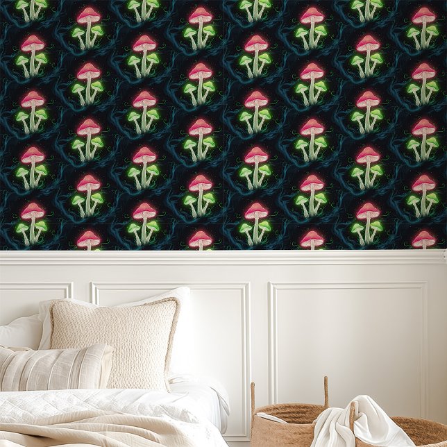 Neon Mushrooms on Black Wallpaper (Creator Uploaded)