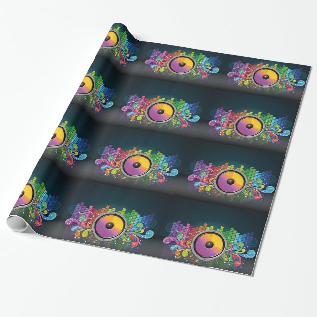 Neon Music Beats And Speaker Wrapping Paper (Unrolled)