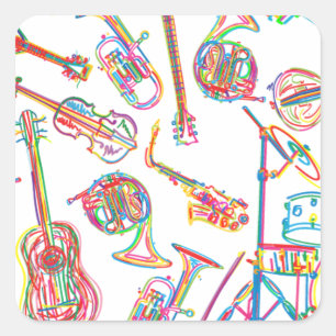 Neon Music Pattern Square Sticker