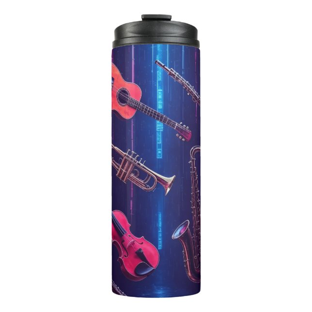 Neon Music Vibes – Colorful Musical Instruments Thermal Tumbler (Front)