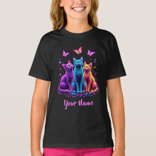 Neon Mystic Cats – Custom Name Psychedelic T-Shirt