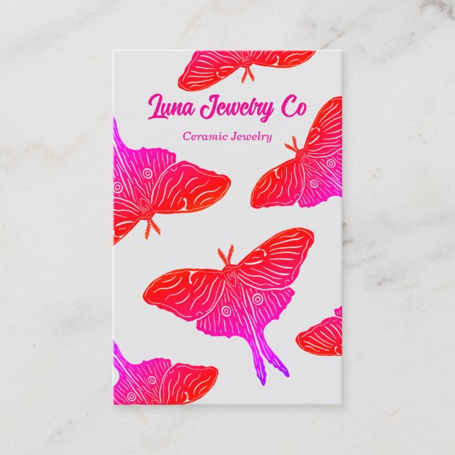 Neon Mystical Luna Moth Business Card (Front)