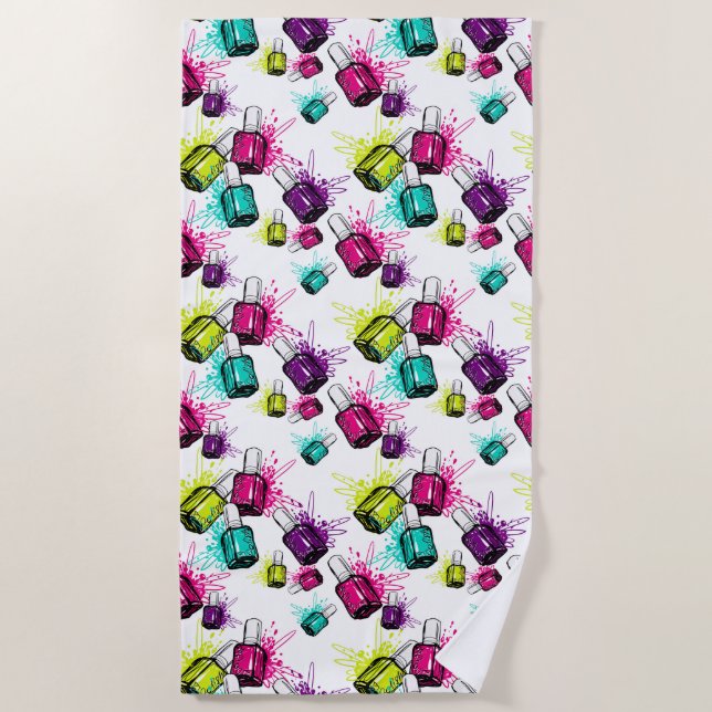 Neon Nail Polish Pattern Beach Towel (Front)