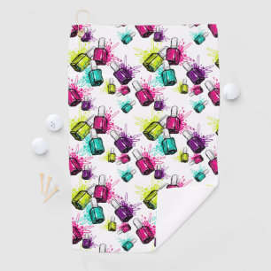Neon Nail Polish Pattern Golf Towel