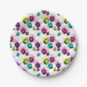 Neon Nail Polish Pattern Paper Plate