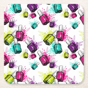 Neon Nail Polish Pattern Square Paper Coaster