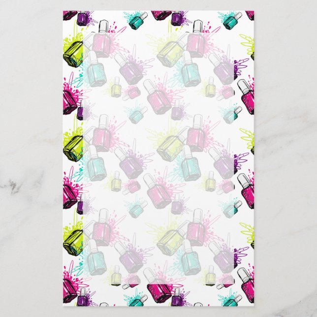 Neon Nail Polish Pattern Stationery (Front)