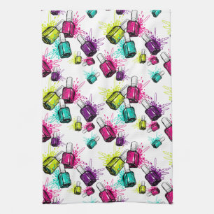 Neon Nail Polish Pattern Tea Towel