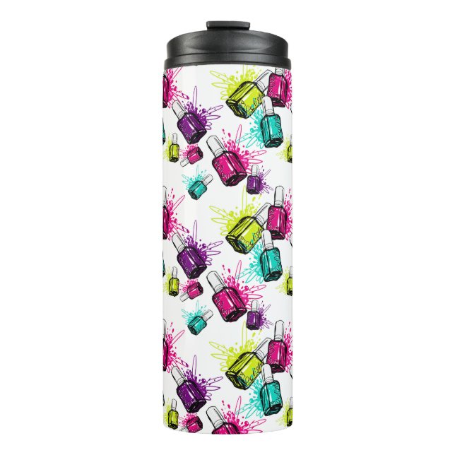 Neon Nail Polish Pattern Thermal Tumbler (Front)