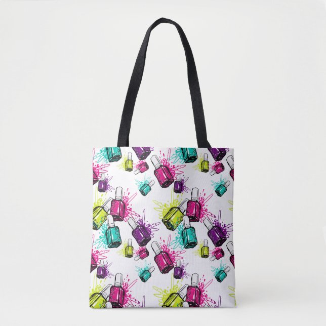 Neon Nail Polish Pattern Tote Bag (Front)