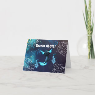 Neon & Navy Blue Axolotl Underwater Boy Birthday Thank You Card