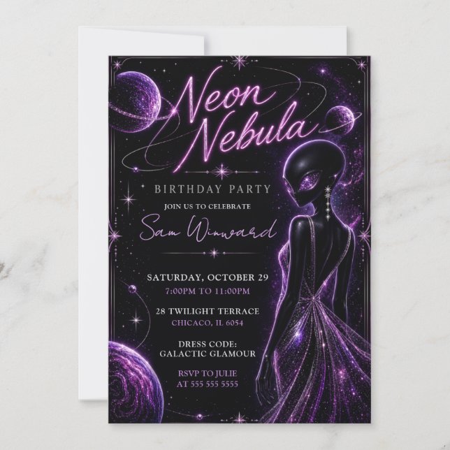 Neon Nebula 21st Birthday Party Invitation (Front)