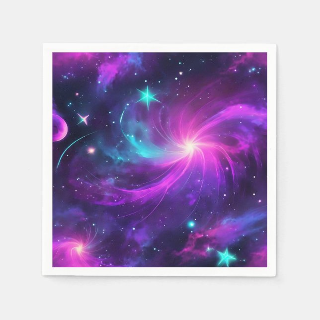 Neon Nebula Galaxy With Stars Napkin (Front)