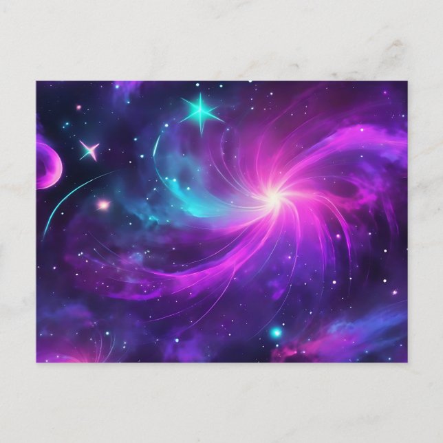 Neon Nebula Galaxy With Stars Postcard (Front)