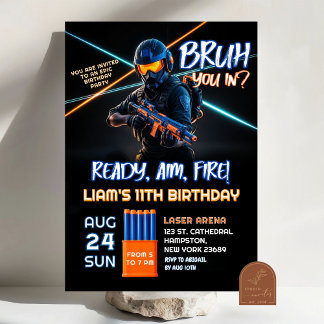 Neon Nerf Battle Dart Gun Game Birthday Boy Invitation