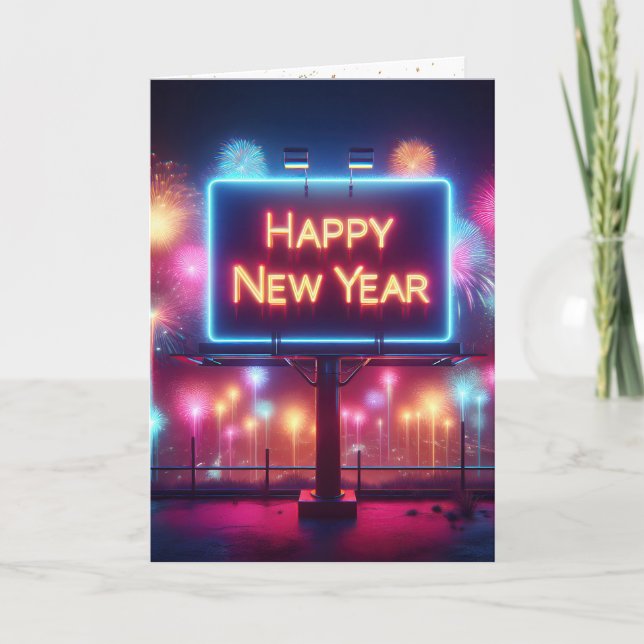 Neon New Year Billboard Holiday Card (Front)