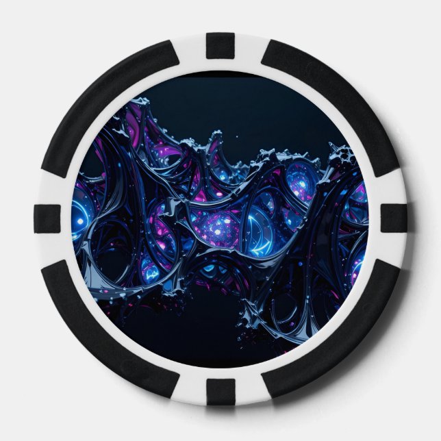 Neon Nexus: Interwoven Techno-Organic Structure Poker Chips (Front)