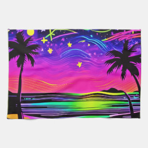 Neon Night Beachscape Tea Towel