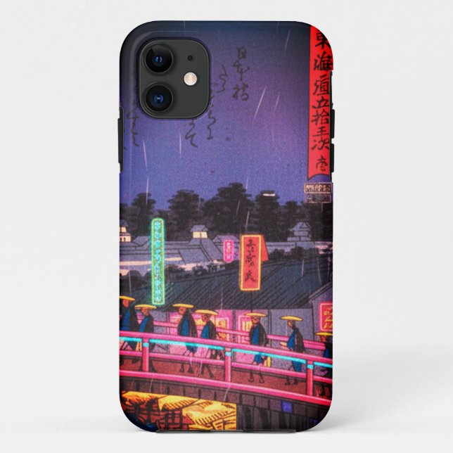 Neon Night Edo: Cyberpunk Nihonbashi & Mount Fuji Case-Mate iPhone Case (Back)