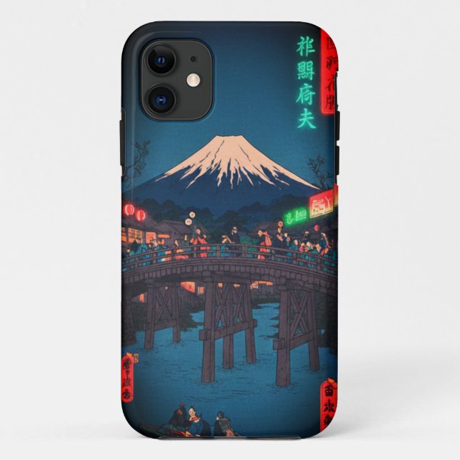  Neon Night Edo: Cyberpunk Nihonbashi & Mount Fuji Case-Mate iPhone Case (Back)
