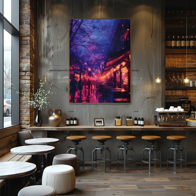 Neon Night Street With Silhouettes Nocturnal City  Photo Print (Creator Uploaded)