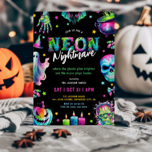 Neon Nightmare Halloween Party Invitation