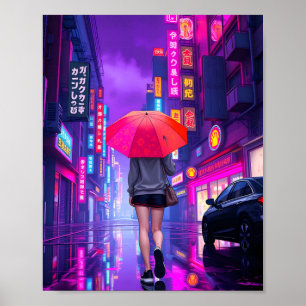 Neon Nights: A Rainy Evening in the City Poster
