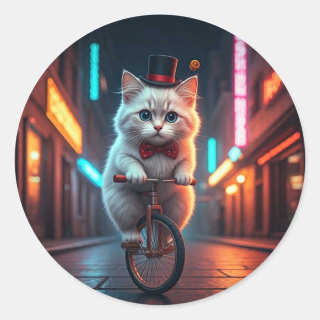 Neon Nights, Feline Flights Classic Round Sticker (Front)