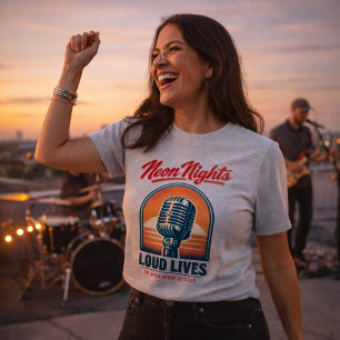 Neon Nights Loud Lives Rock – Vintage Americana T-Shirt
