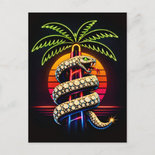 Neon Nights Miami Black Snake Illustration Postcard