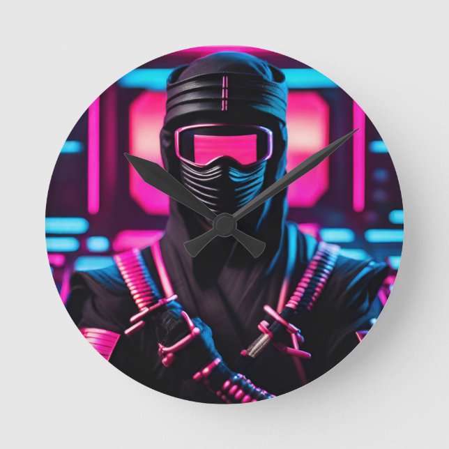 neon ninja round clock (Front)