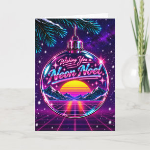 Neon Noel Retro 80s Synthwave Christmas Bauble Holiday Card