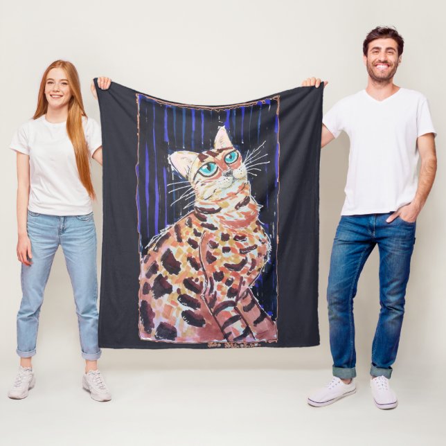 Neon Noir Bengal Cat Fleece Blanket (In Situ)
